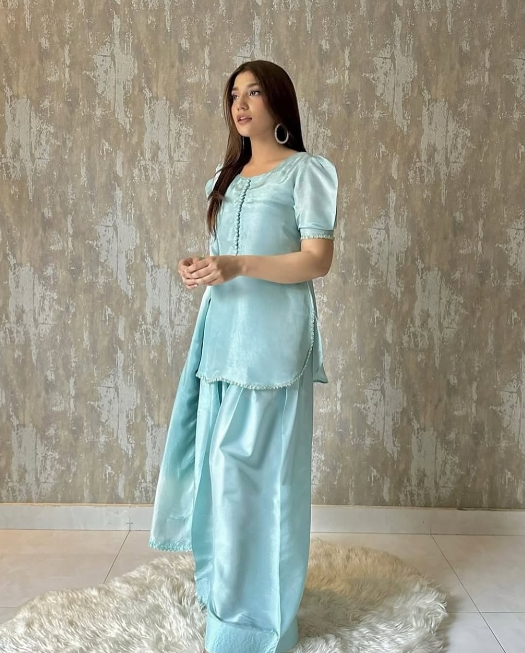 Summer wear handmade stitch dress- Sky