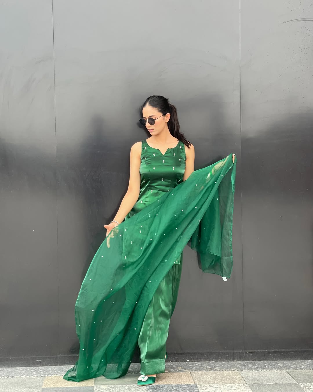 Summer wear handmade stitch dress-Green Flame
