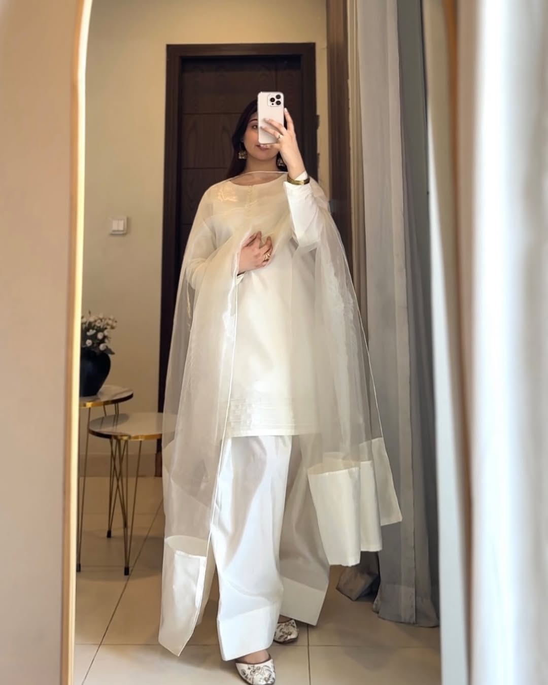 Summer wear handmade stitch dress- Mist fs white