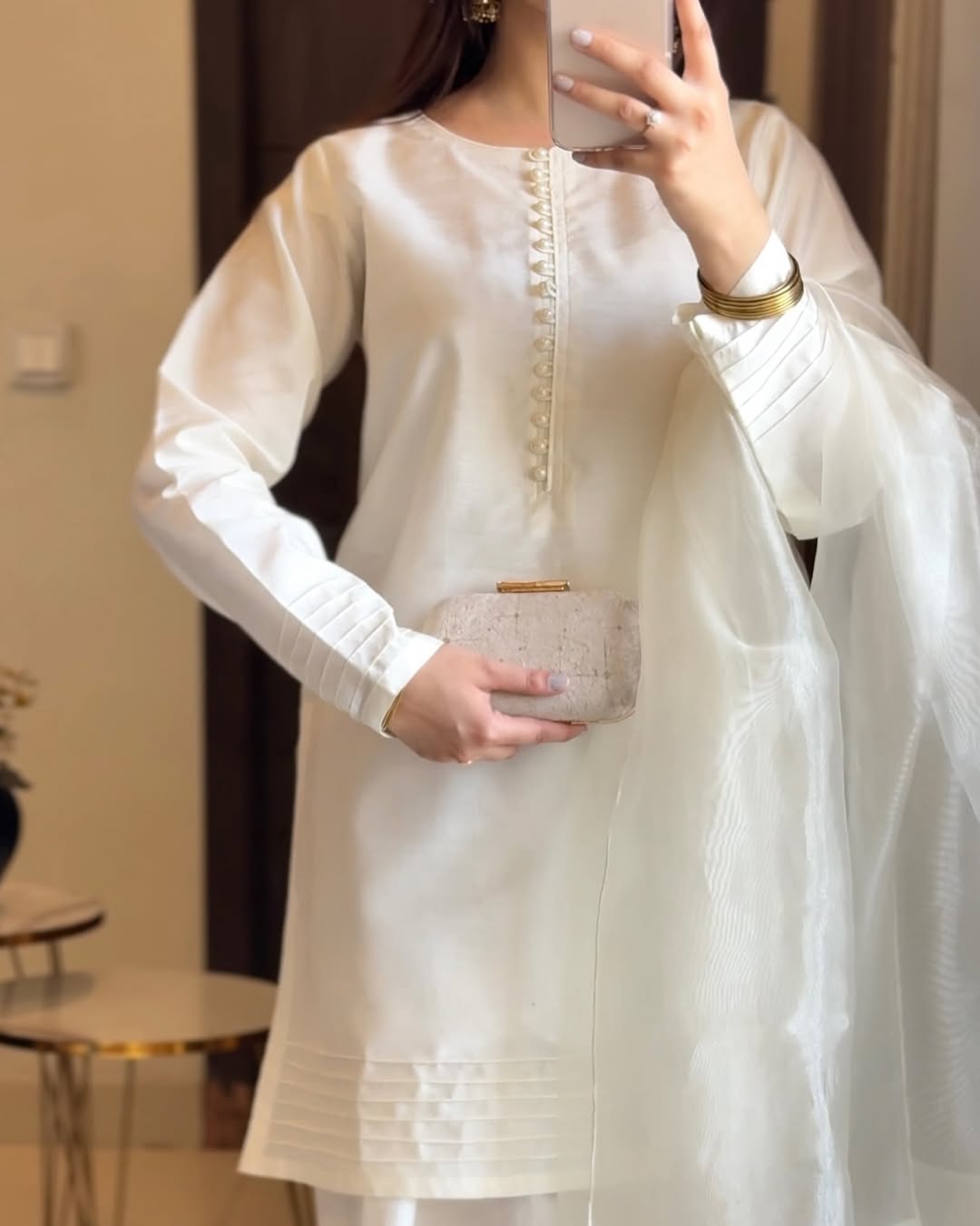 Summer wear handmade stitch dress- Mist fs white
