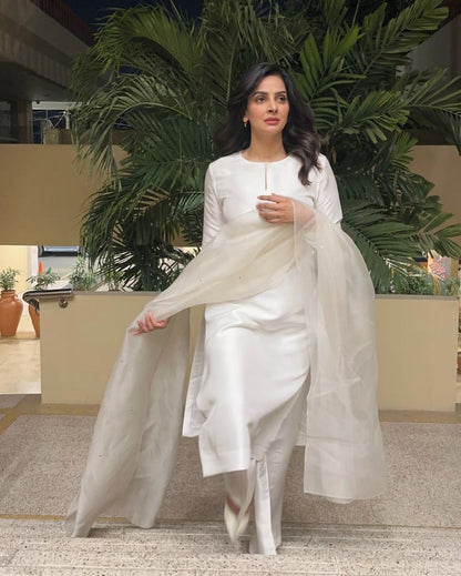Summer wear handmade stitch dress- Basic white mist