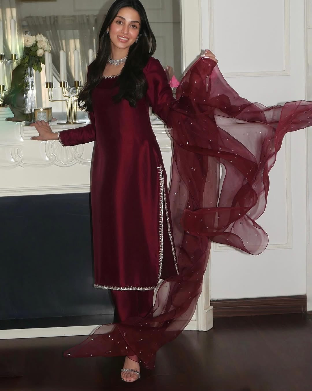 Summer wear handmade stitch dress- Marron luxe