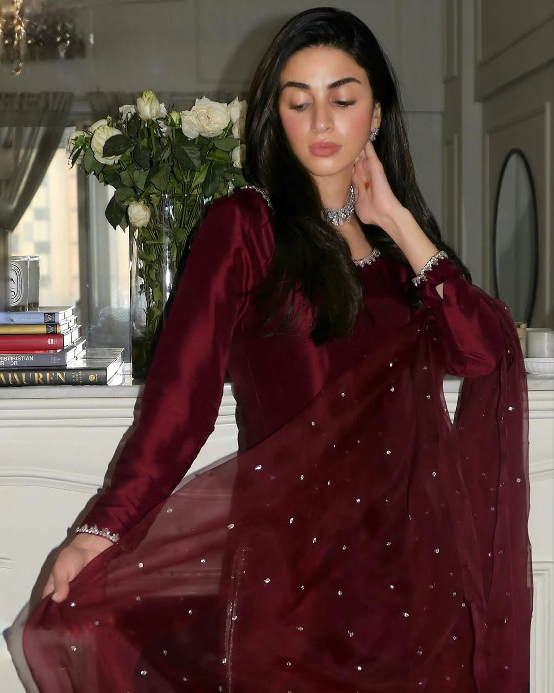 Summer wear handmade stitch dress- Marron luxe