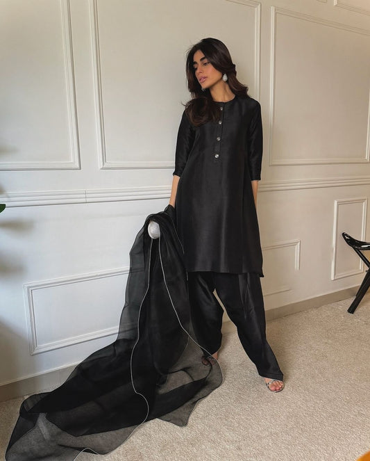 Rumana Basic- Silk handmade stithced dress