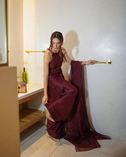 Summer wear handmade stitch dress- Basic burgandy mist