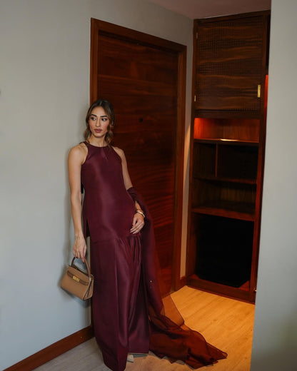 Summer wear handmade stitch dress- Basic burgandy mist