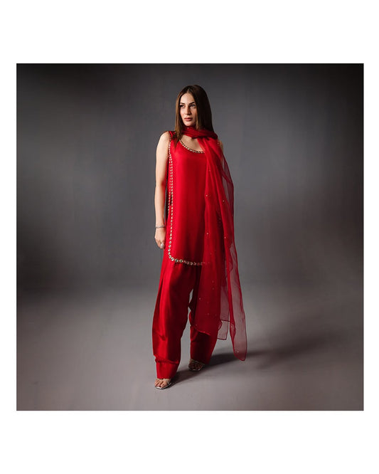 Passionate red-Silk handmade stitich dress