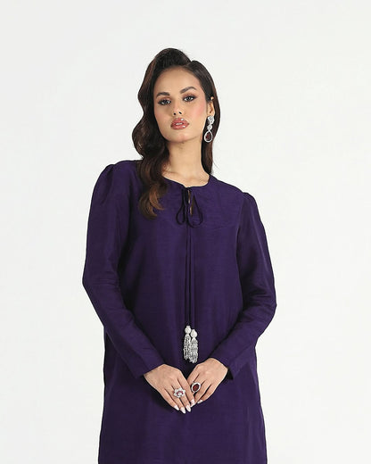 Summer wear handmade stitch dress- Basic dark purple mist