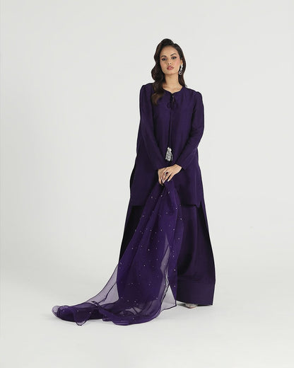 Summer wear handmade stitch dress- Basic dark purple mist