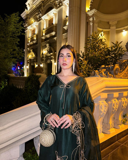 Summer wear handmade stitch dress- Muse green