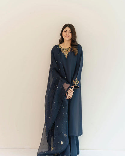 Summer wear handmade unstitch dress- Serra navyblue