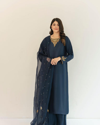 Summer wear handmade unstitch dress- Serra navyblue