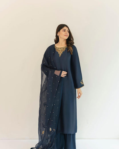 Summer wear handmade unstitch dress- Serra navyblue