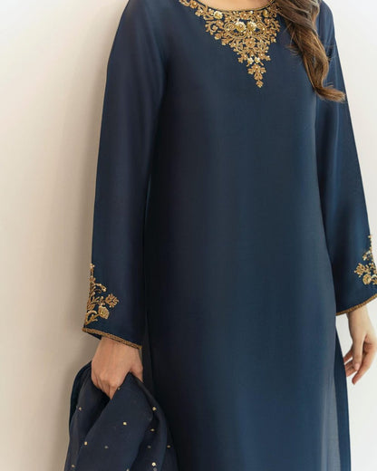 Summer wear handmade unstitch dress- Serra navyblue