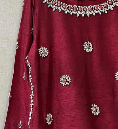 Summer wear handmade stitch dress- Lush red