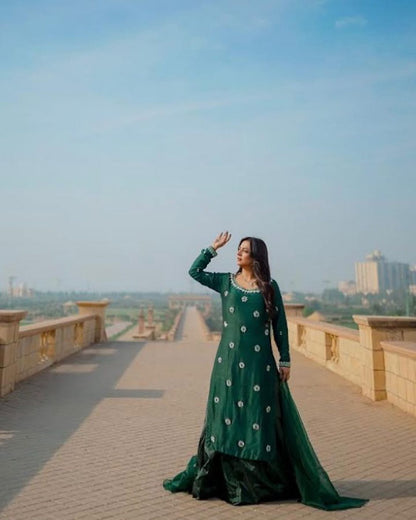 Summer wear handmade stitch dress- Lush green