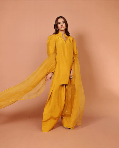 Summer wear handmade stitch dress- Basic mist mustard