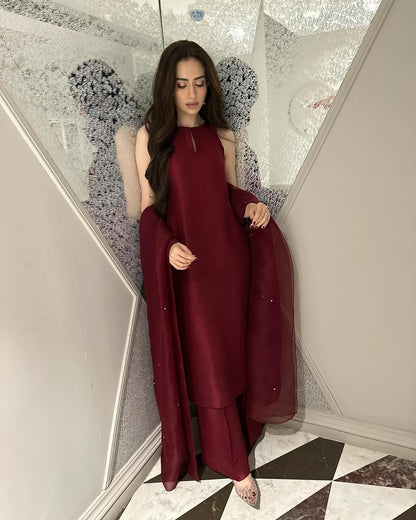 Summer wear handmade stitch dress- Basic marron mist