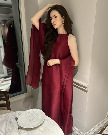 Summer wear handmade stitch dress- Basic marron mist