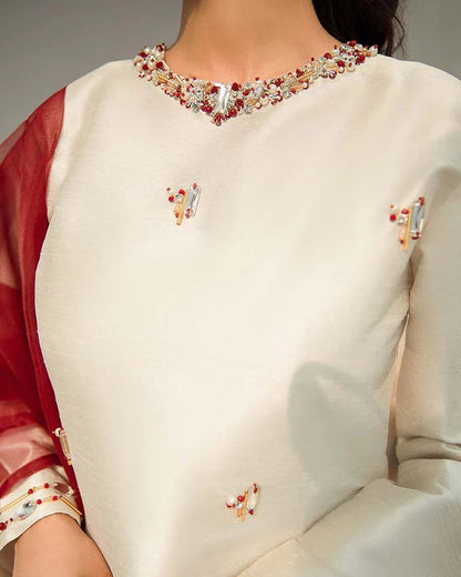 Summer wear handmade unstitch dress- Rakhs white