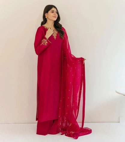 Summer wear handmade unstitch dress- Serra hotpink